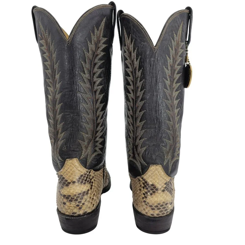 Vintage Exotic Tony Lama Python Snakeskin Men's 9 Brown Cowboy Western Boots USA - Picture 3 of 16